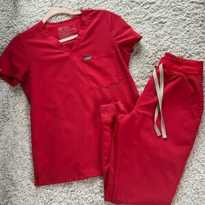 FIGS scrub set in pop red